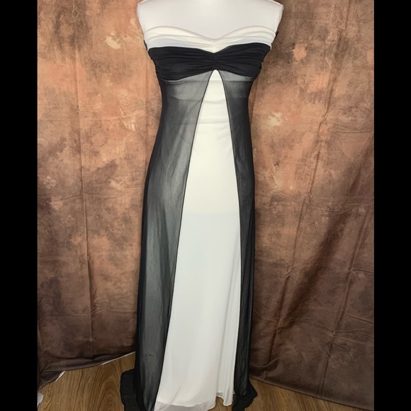 Taboo Dresses & Skirts - TABOO Maxi Jersey Dress 3/4 with a white sheer shell and a black sheer overlap